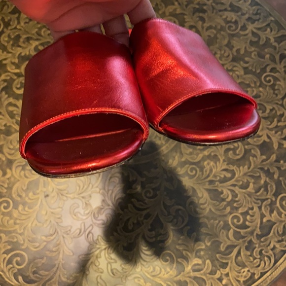 Metallic Red Open Toed Mules, Raye Size 7 - Picture 4 of 7